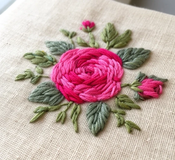 Haft płaski – kolorowe nici na lnie