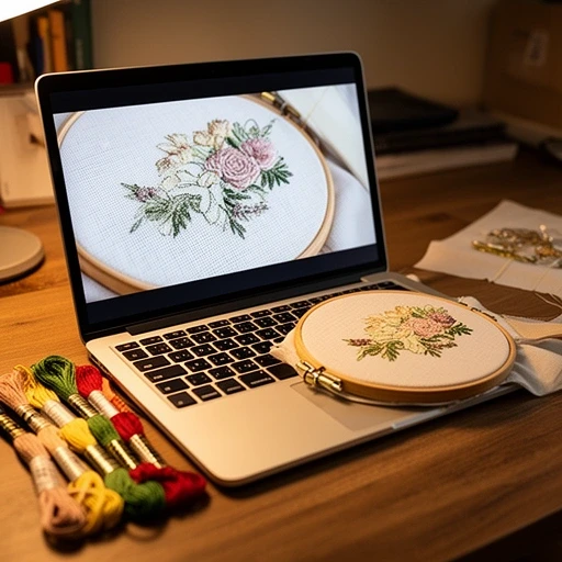 Warsztaty haftu online – widok ekranu z nagraniem