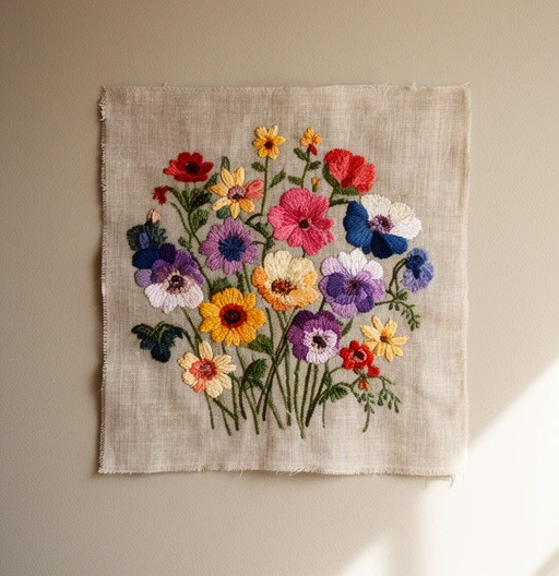 Haft płaski wykonany przez uczestniczkę kursu